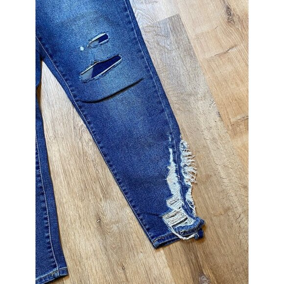 We The Free Distressed Skinny Jeans Size 31 Blue Denim Mid-Rise Frayed Hem Women - Picture 3 of 8